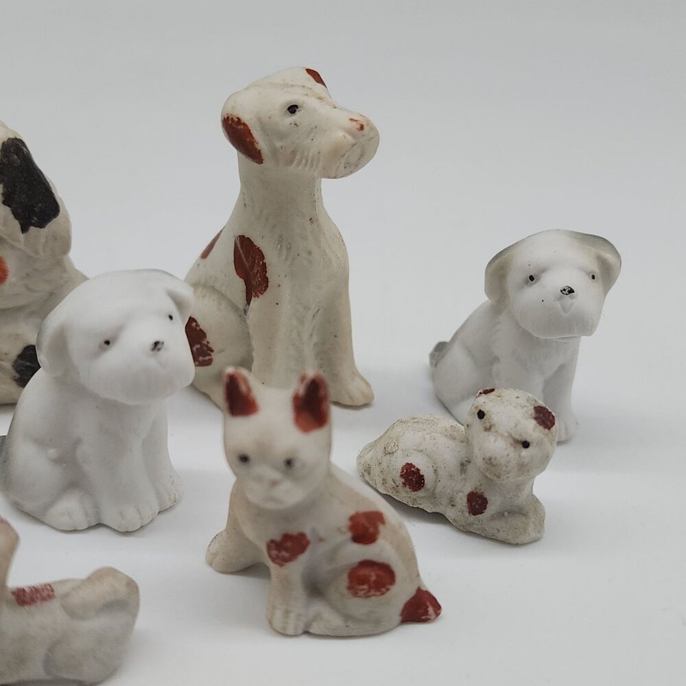Vintage Antique Bisque Dog Figurines Set Of 10 - Miniature Collectibles Terrier - Picture 6 of 9